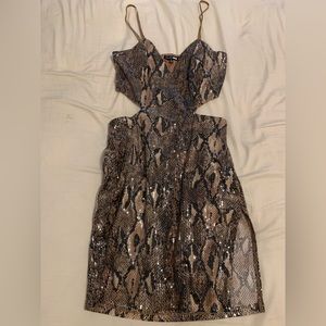 Fashion nova, snakeskin, sequin, side slit tight dress
